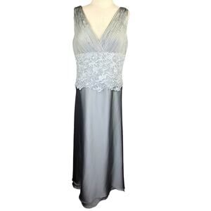 Cameron Blake Silver V Neck Beaded Maxi Dress Size 12 New with Tags